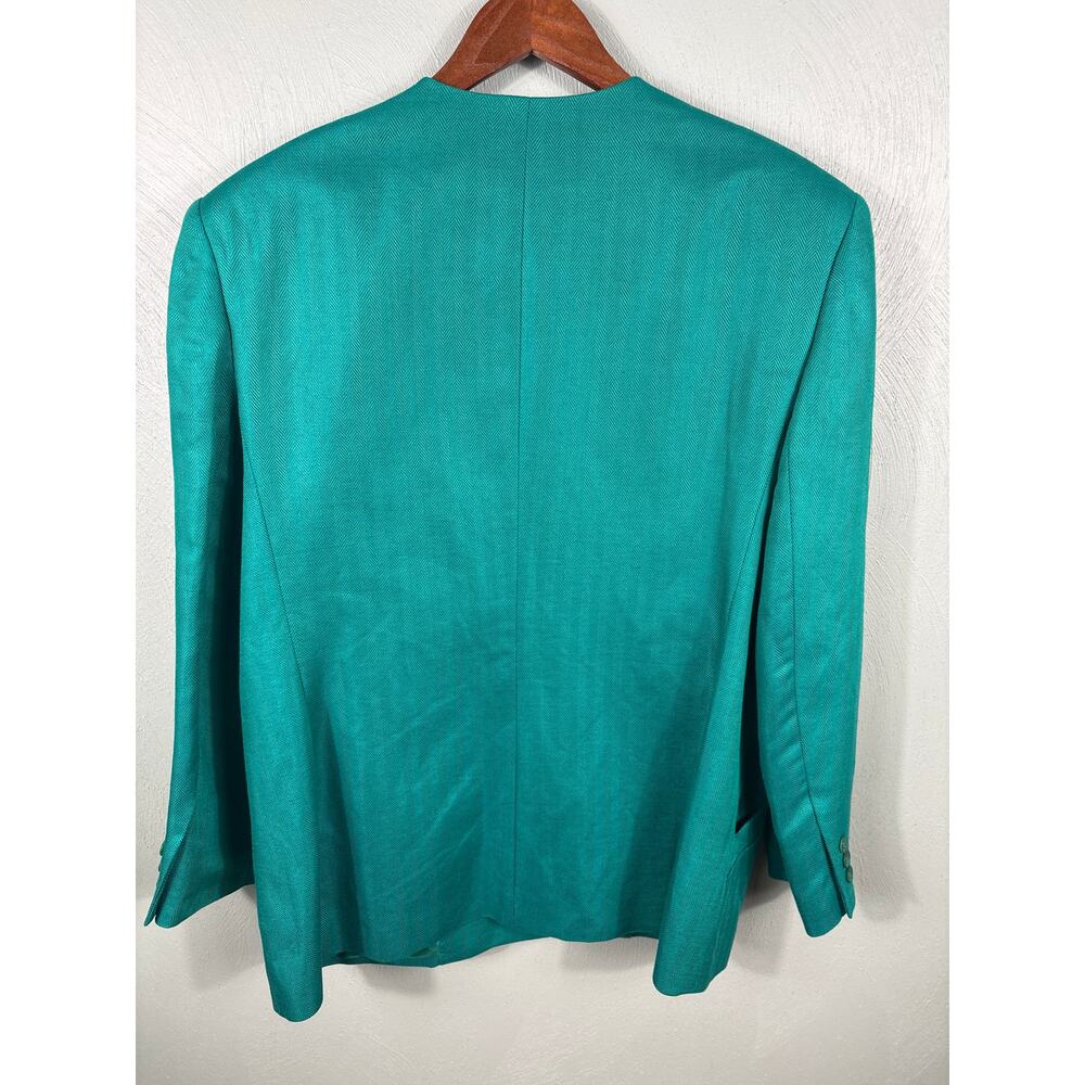 Jos A Bank Blazer Jacket Made in USA Women's Size 16 Green Linen Blend Pockets - Picture 3 of 13